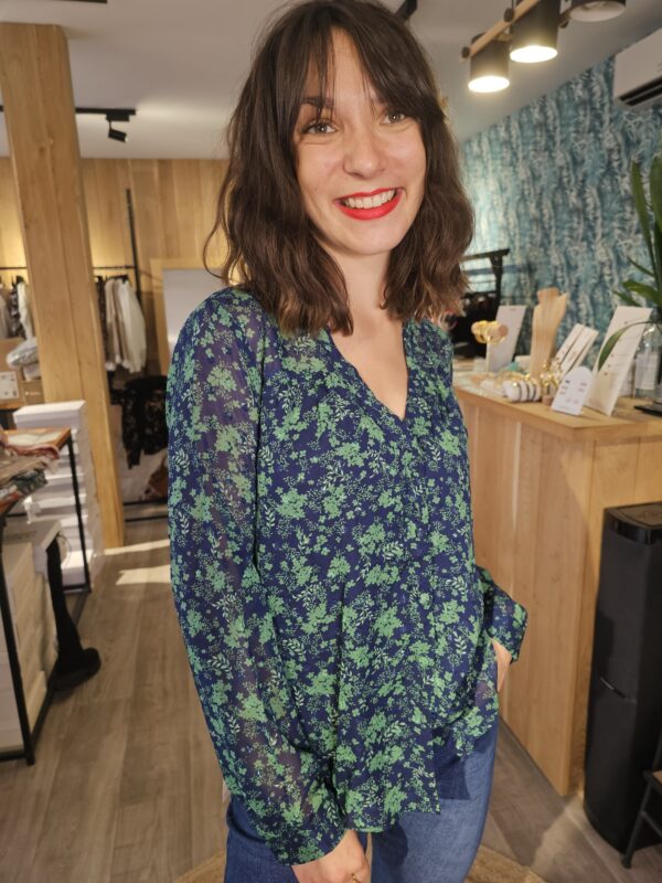 Chemise Laura bleu marine et verte