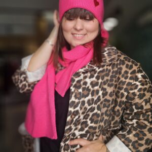 Ensemble Bonnet et Écharpe Coeur Rose Fushia