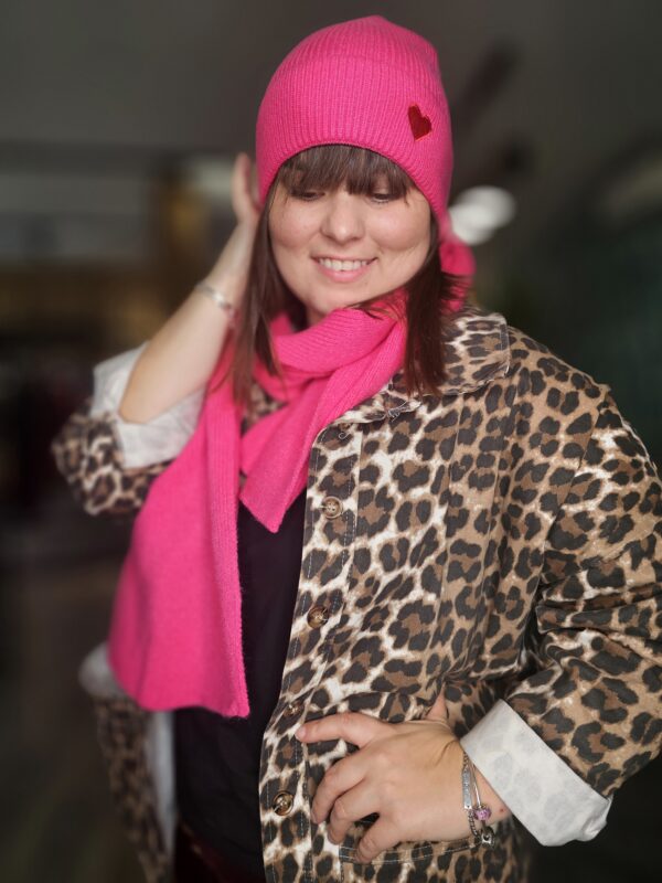 Ensemble Bonnet et Écharpe Coeur Rose Fushia