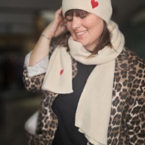Ensemble Bonnet et Écharpe Coeur Crème