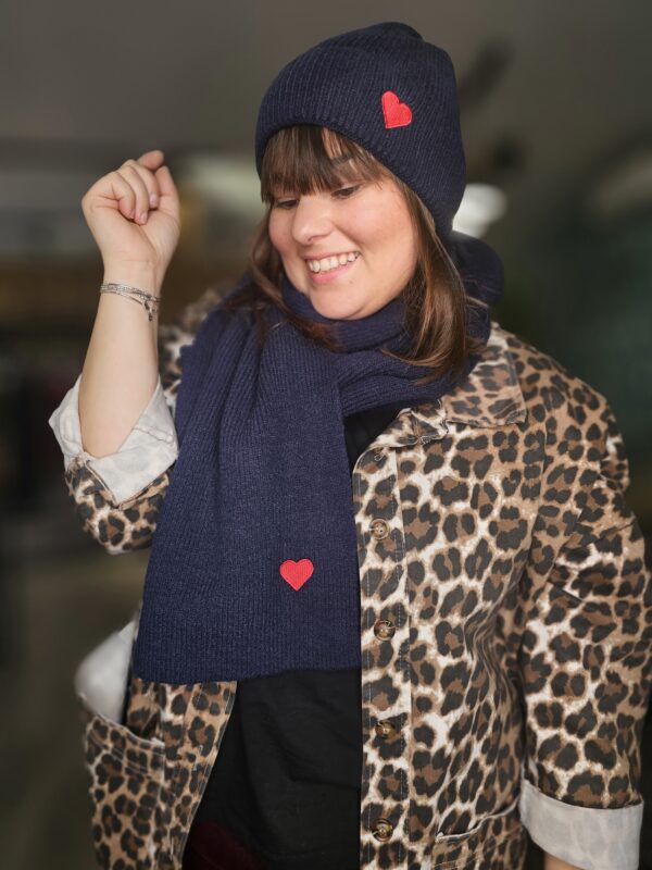 Ensemble Bonnet et Écharpe Coeur Bleu Marine
