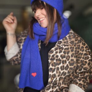 Ensemble Bonnet et Écharpe Coeur Bleu électrique