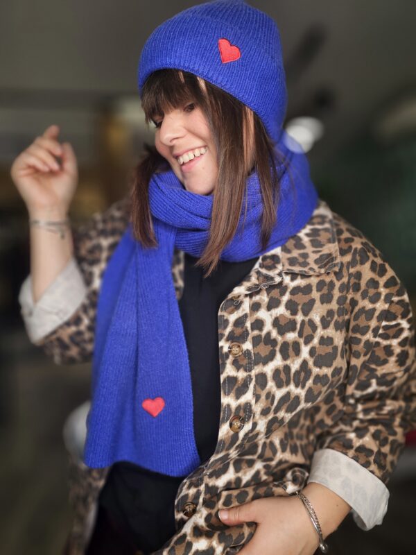 Ensemble Bonnet et Écharpe Coeur Bleu électrique