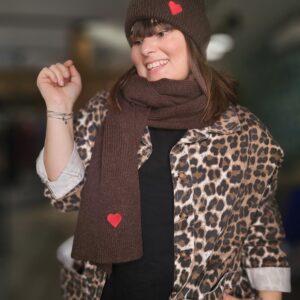 Ensemble Bonnet et Écharpe Coeur Chocolat