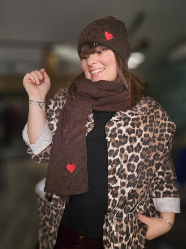 Ensemble Bonnet et Écharpe Coeur Chocolat