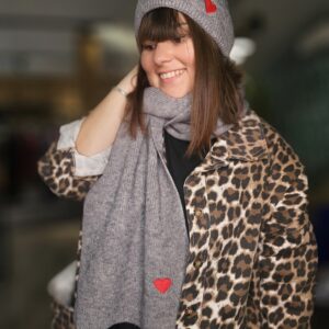 Ensemble Bonnet et Écharpe Coeur Gris Chiné